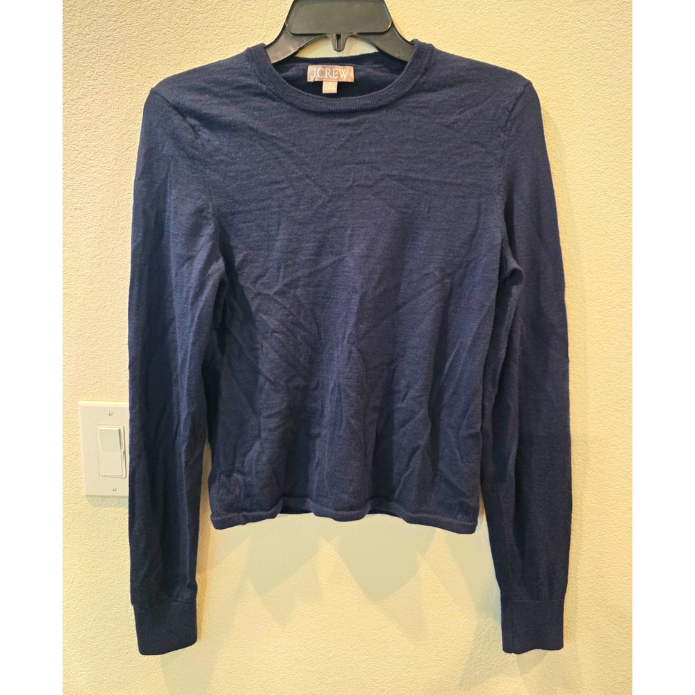 J.CREW Navy Merino Wool Fine Knit CrewNeck base layer lightweight Sweater Sz M